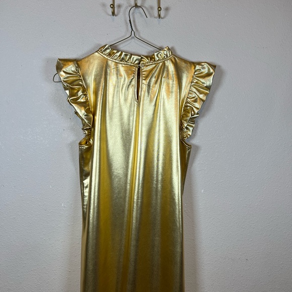 JODIFL Metallic Gold Ruffle Sleeve Mini Dress. Perfect party dress. Size S - Picture 5 of 5